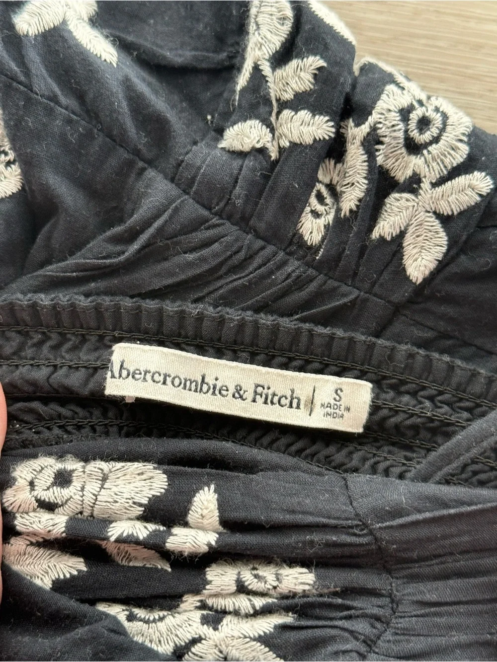 Abercrombie and Fitch Black Embroidered V-Neck Maxi Dress with Spaghetti Straps